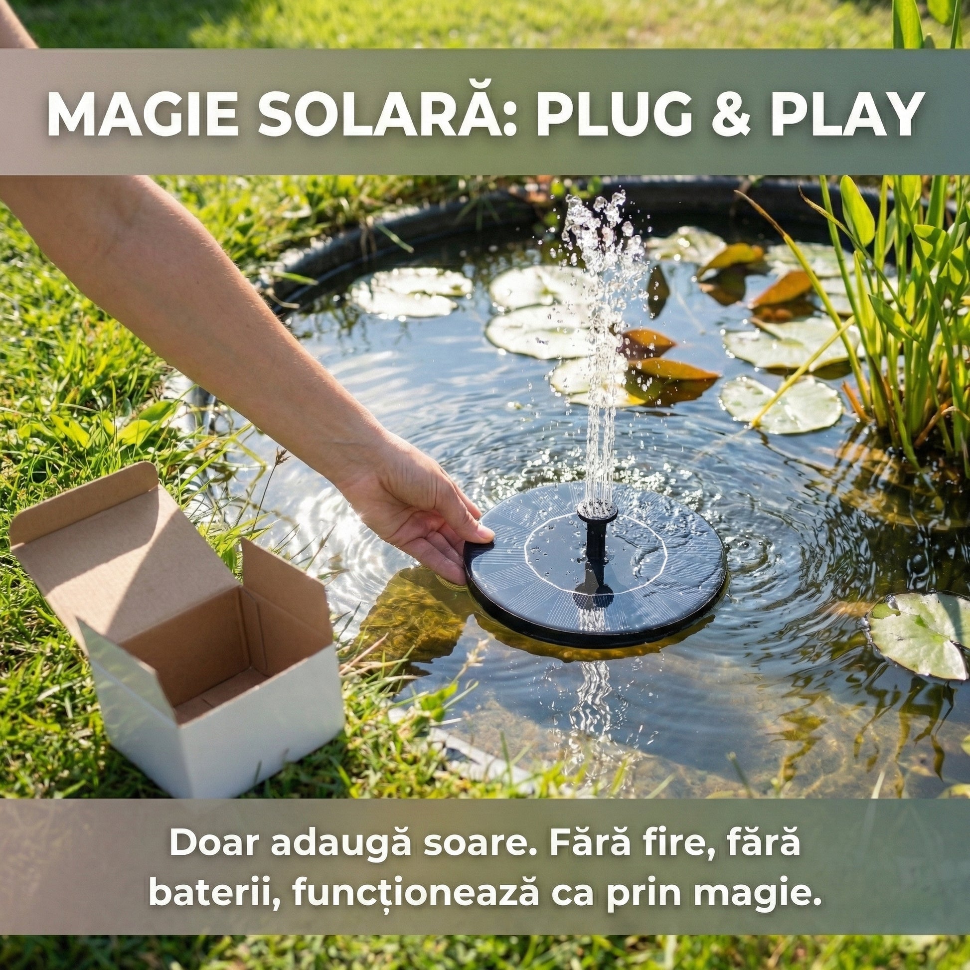 Fântână Solară Artezină Flotantă pentru Grădină și Iaz, Pompă Automată 1.4W, Diametru 16cm, Negru