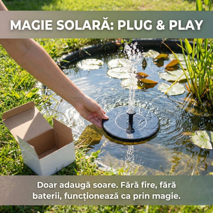 Fântână Solară Artezină Flotantă pentru Grădină și Iaz, Pompă Automată 1.4W, Diametru 16cm, Negru