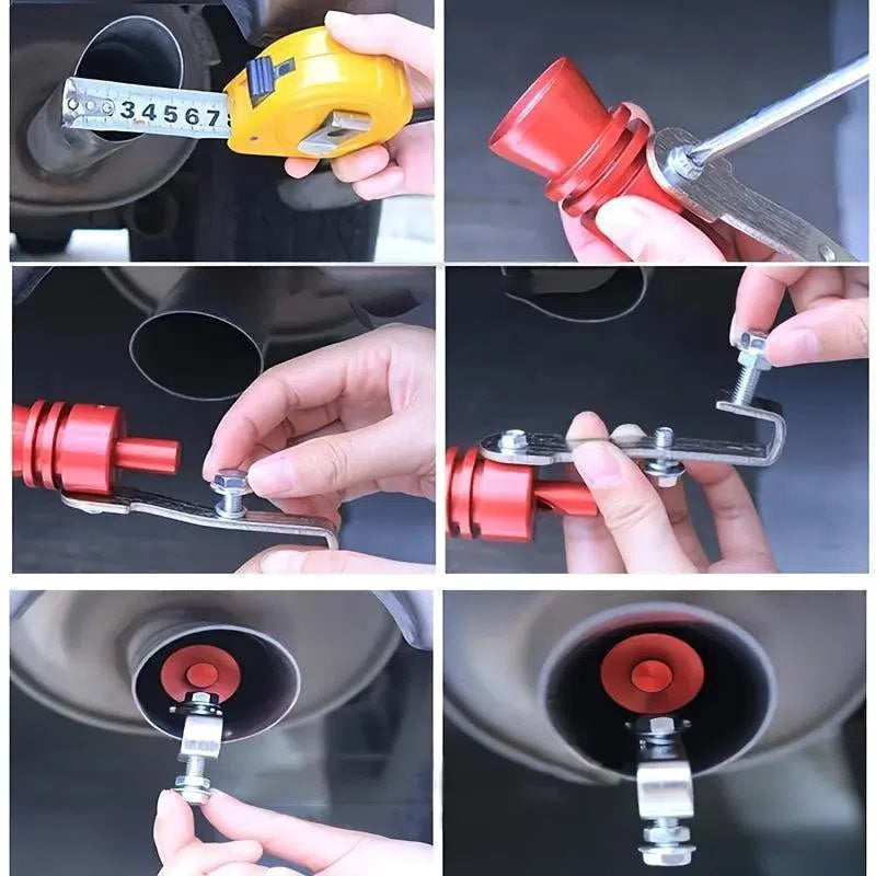 Fluier Turbo Sound din Aliaj de Aluminiu pentru Mașini și Motociclete, Imitator Eșapament cu Cheie și Șurub, Roșu/Negru