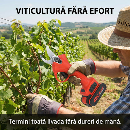 Foarfecă Electrică de Grădină cu 2 Acumulatori 48V (5000mAh) - Kit Complet Tăiere Crengi & Cutie Transport