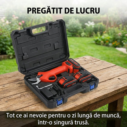 Foarfecă Electrică de Grădină cu 2 Acumulatori 48V (5000mAh) - Kit Complet Tăiere Crengi & Cutie Transport
