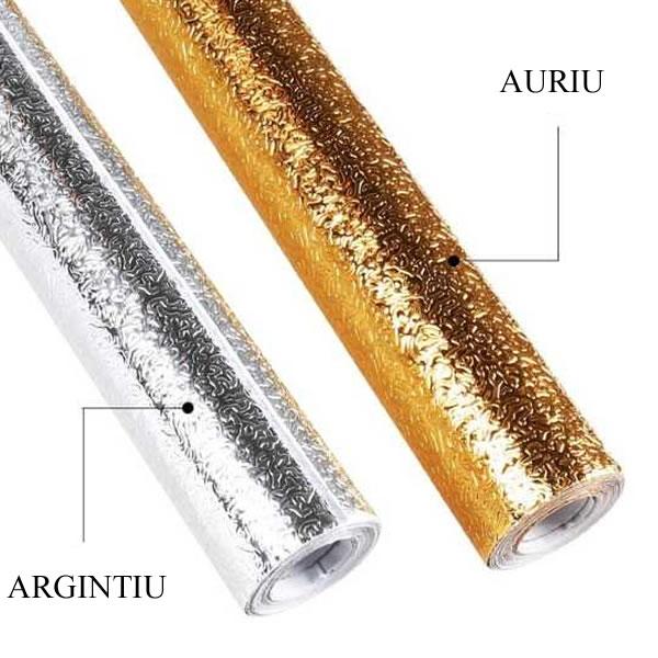 Folie aluminiu autocolantă pentru bucătărie, 60 x 300 cm, rezistentă la apă și ulei