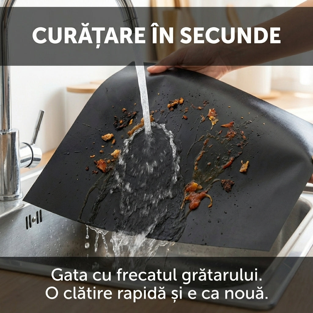 Folie de Gătit Reutilizabilă pentru Grătar și Cuptor - Antiaderentă, Rezistentă la 260°C & Lavabilă (Protecție Grill)