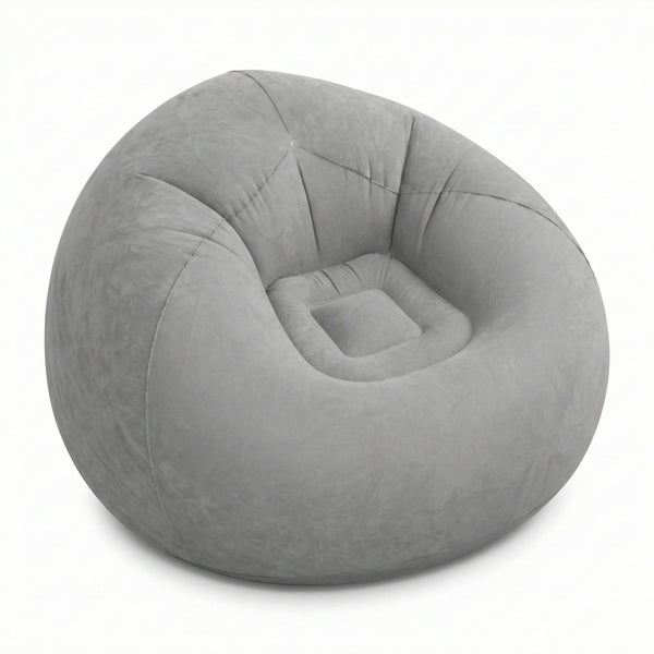 Fotoliu Gonflabil Tip Bean Bag, Suprafață Plușată, Design Ergonomic pentru Relaxare, Portabil, Gri