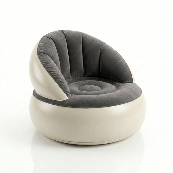 Fotoliu Gonflabil Tip Bean Bag pentru Relaxare, Suprafață Plușată, Spătar Ergonomic, Portabil și Ușor,