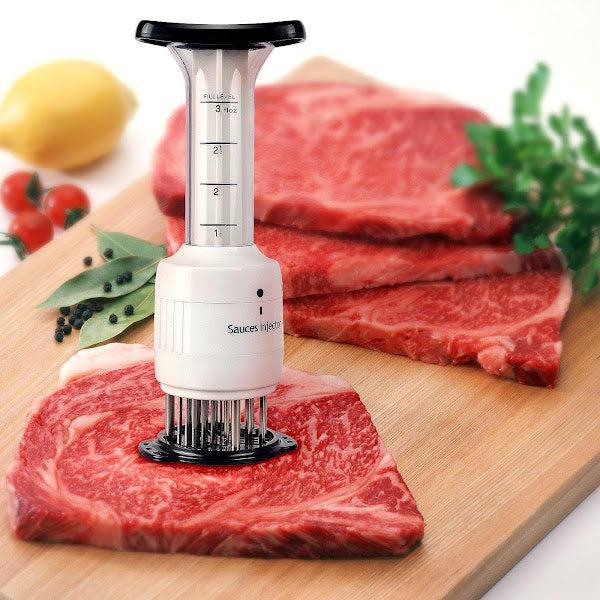 Fragezitor de carne cu injector pentru sos, 27 lame inoxidabile, 2 trepte de adâncime