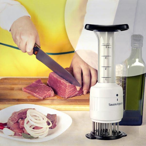 Fragezitor de carne cu injector pentru sos, 27 lame inoxidabile, 2 trepte de adâncime