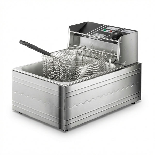 Friteuză Electrică Profesională 5.5L din Oțel Inoxidabil, 2500W, Termostat Reglabil