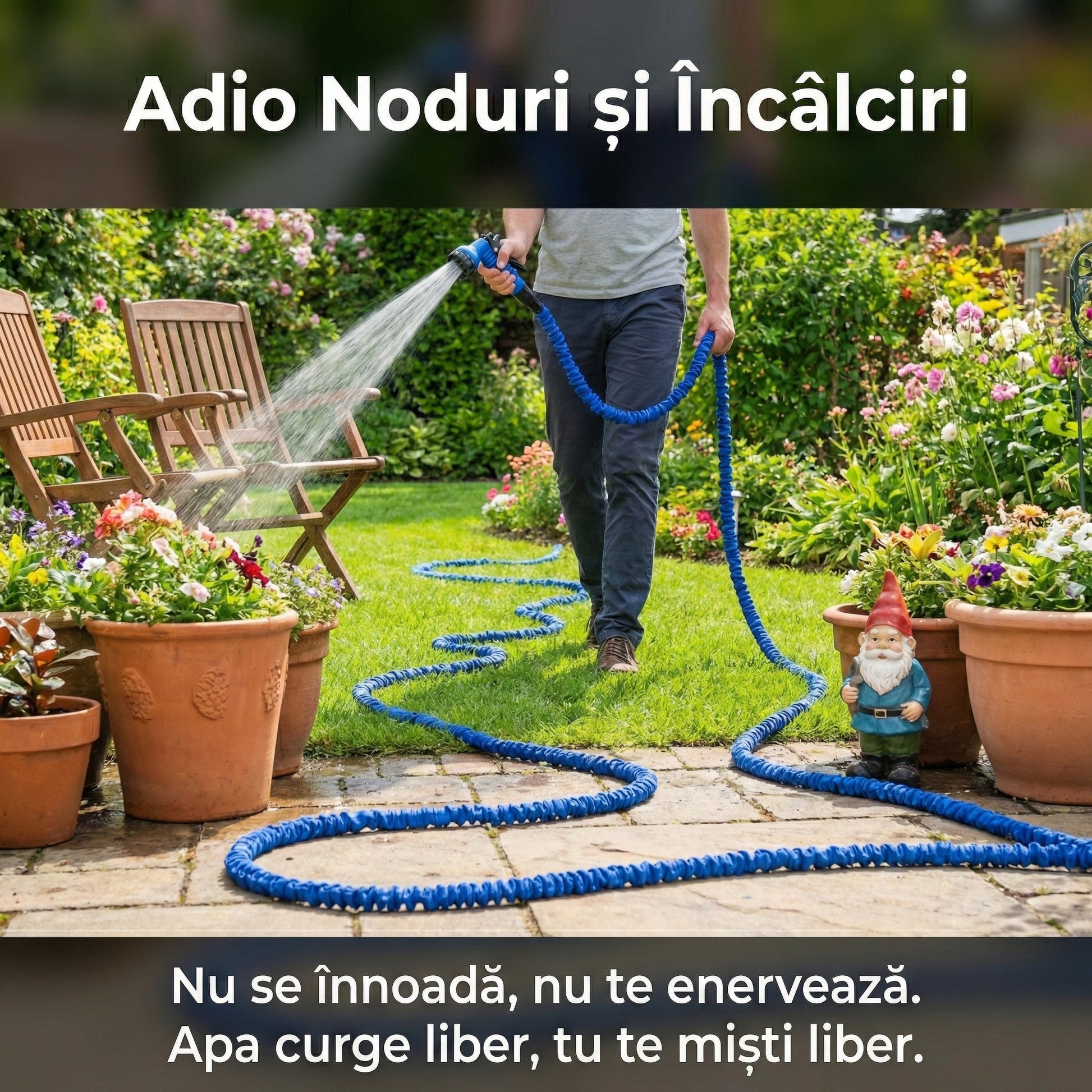 Furtun Extensibil Magic Hose 60m cu Pistol de Udat Reglabil, Anti-Încâlcire, Compact și Ușor, Albastru