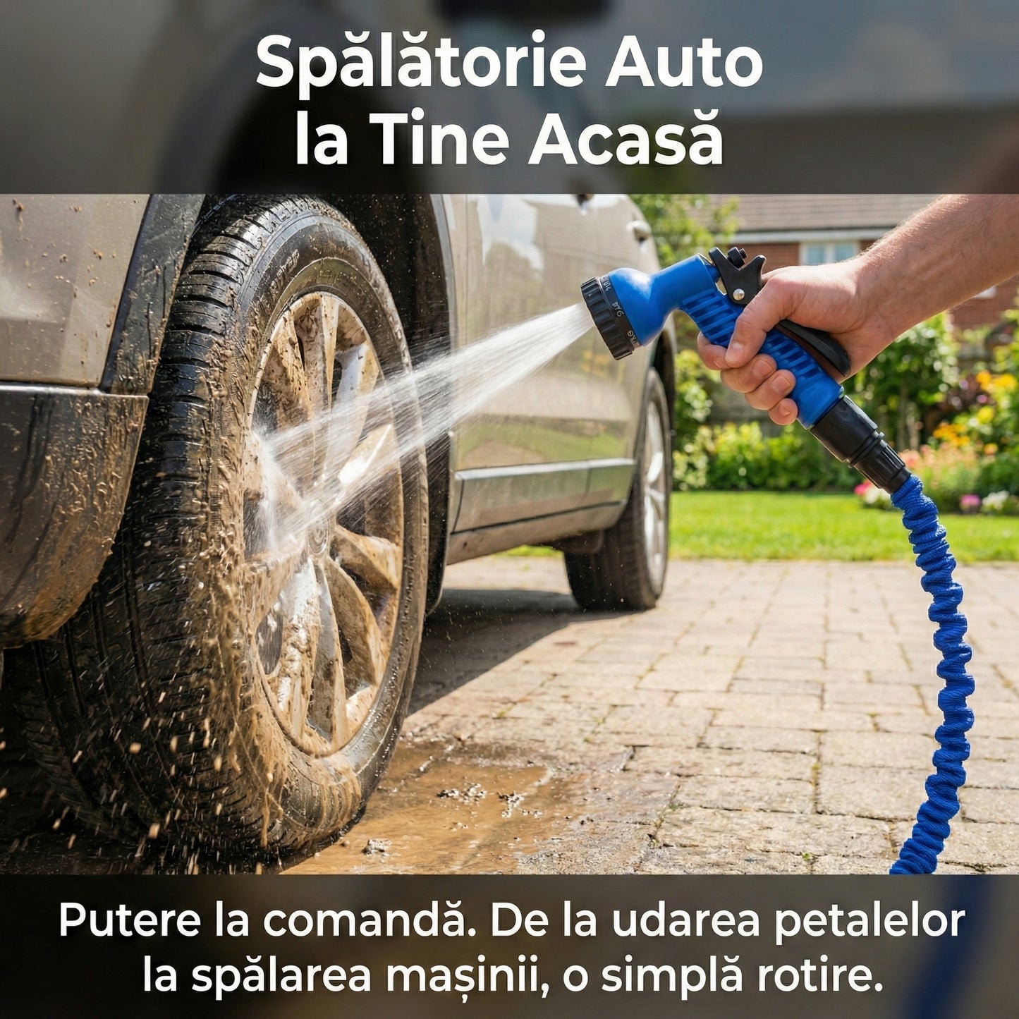 Furtun Extensibil Magic Hose 60m cu Pistol de Udat Reglabil, Anti-Încâlcire, Compact și Ușor, Albastru