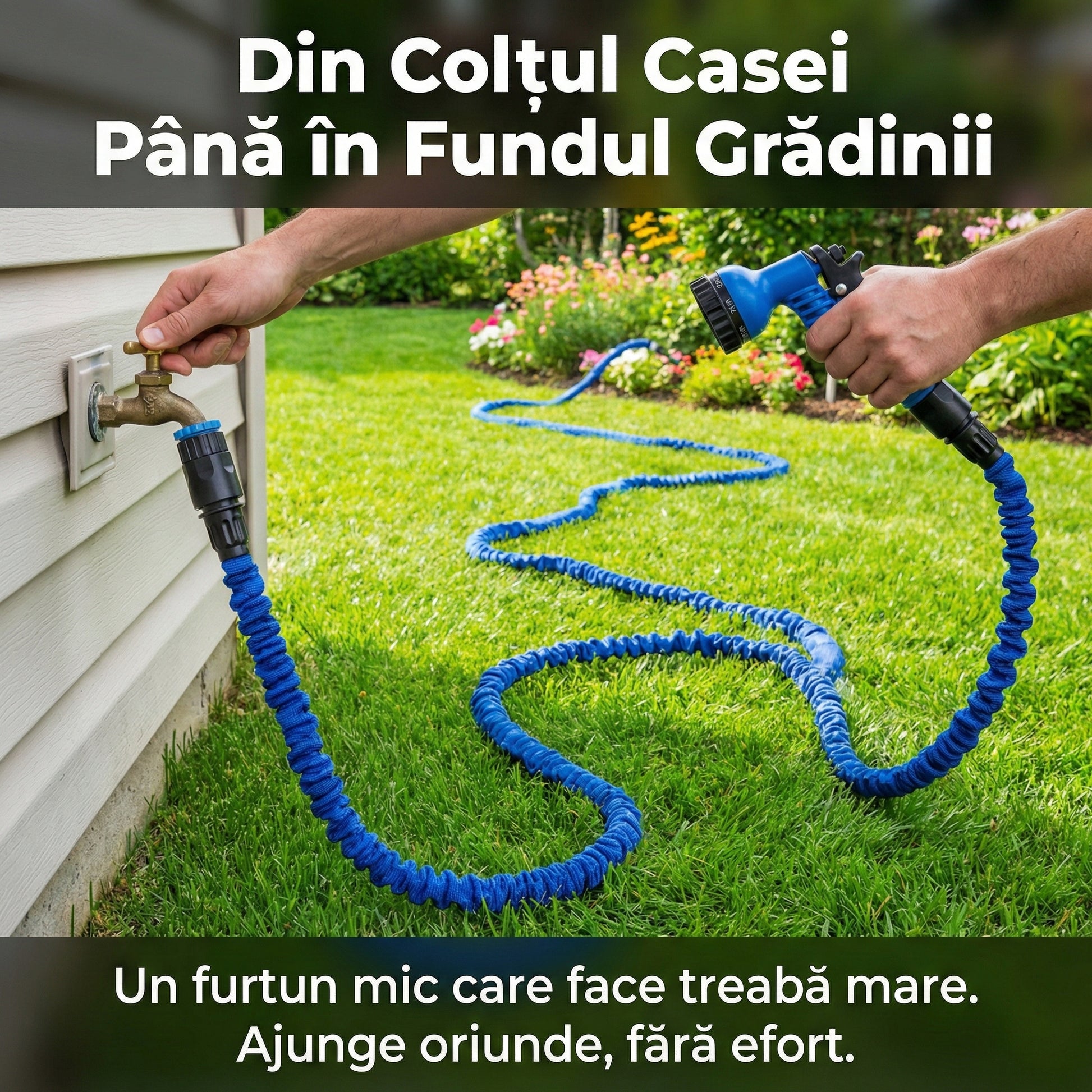 Furtun Extensibil Magic Hose 60m cu Pistol de Udat Reglabil, Anti-Încâlcire, Compact și Ușor, Albastru