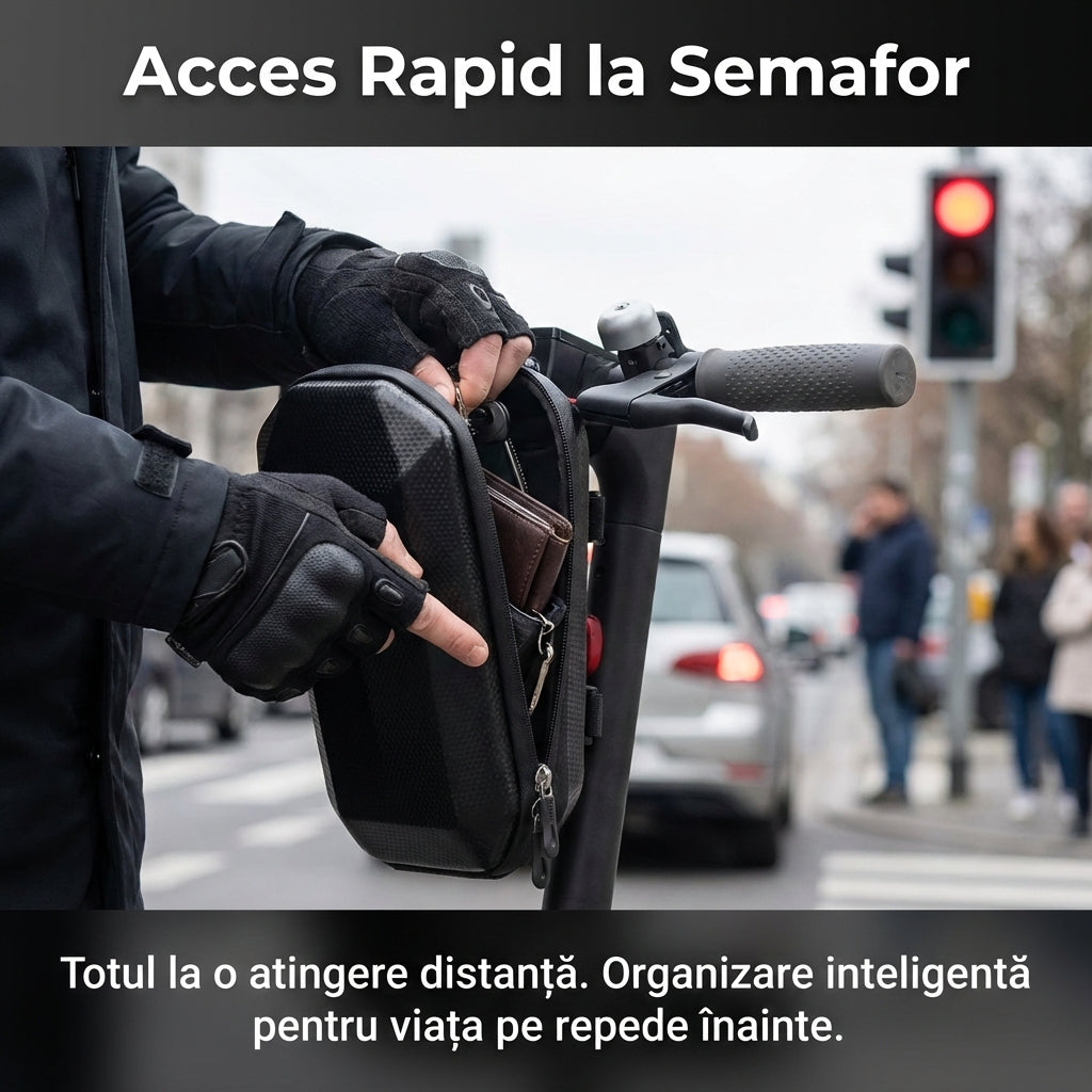 Geantă Organizator Impermeabilă pentru Trotinetă Electrică și Bicicletă, Carcasă Dură EVA, Montare Rapidă, Negru