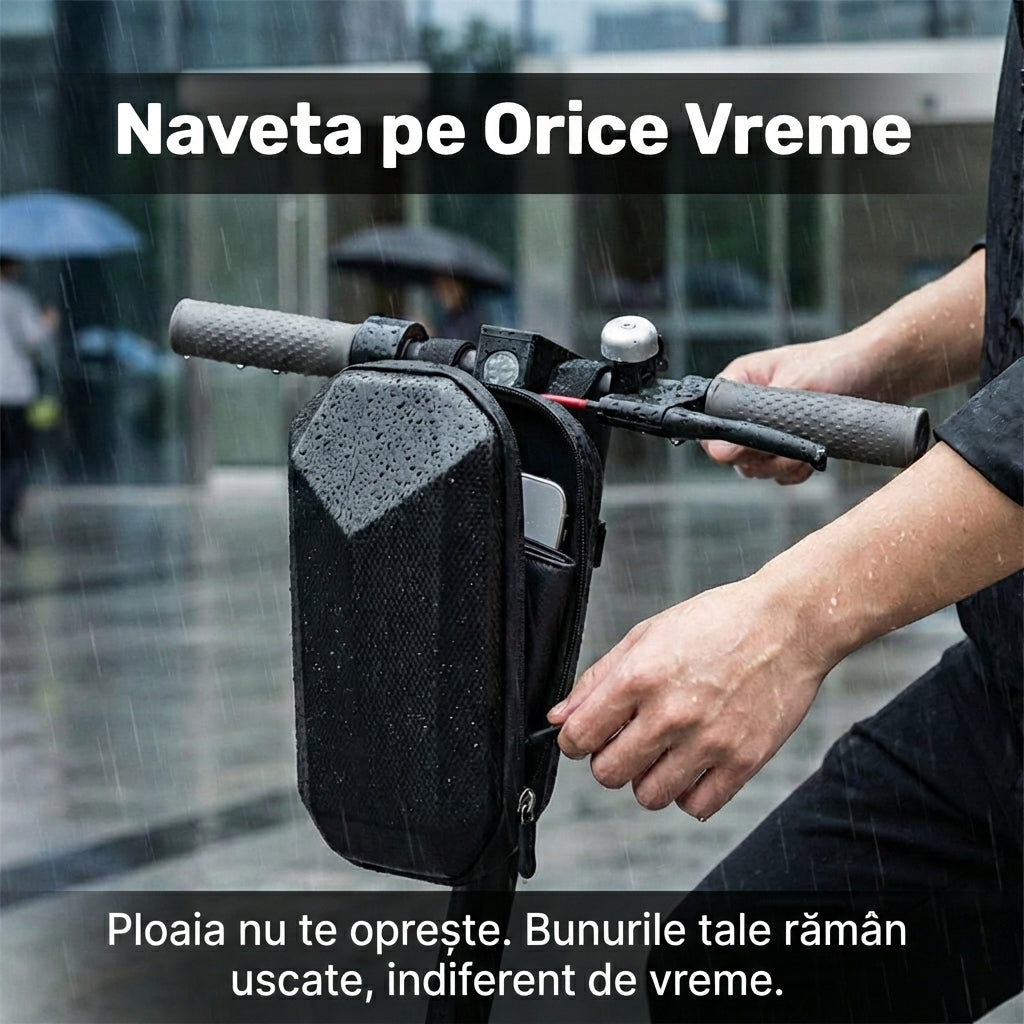 Geantă Organizator Impermeabilă pentru Trotinetă Electrică și Bicicletă, Carcasă Dură EVA, Montare Rapidă, Negru