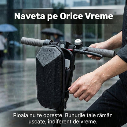 Geantă Organizator Impermeabilă pentru Trotinetă Electrică și Bicicletă, Carcasă Dură EVA, Montare Rapidă, Negru