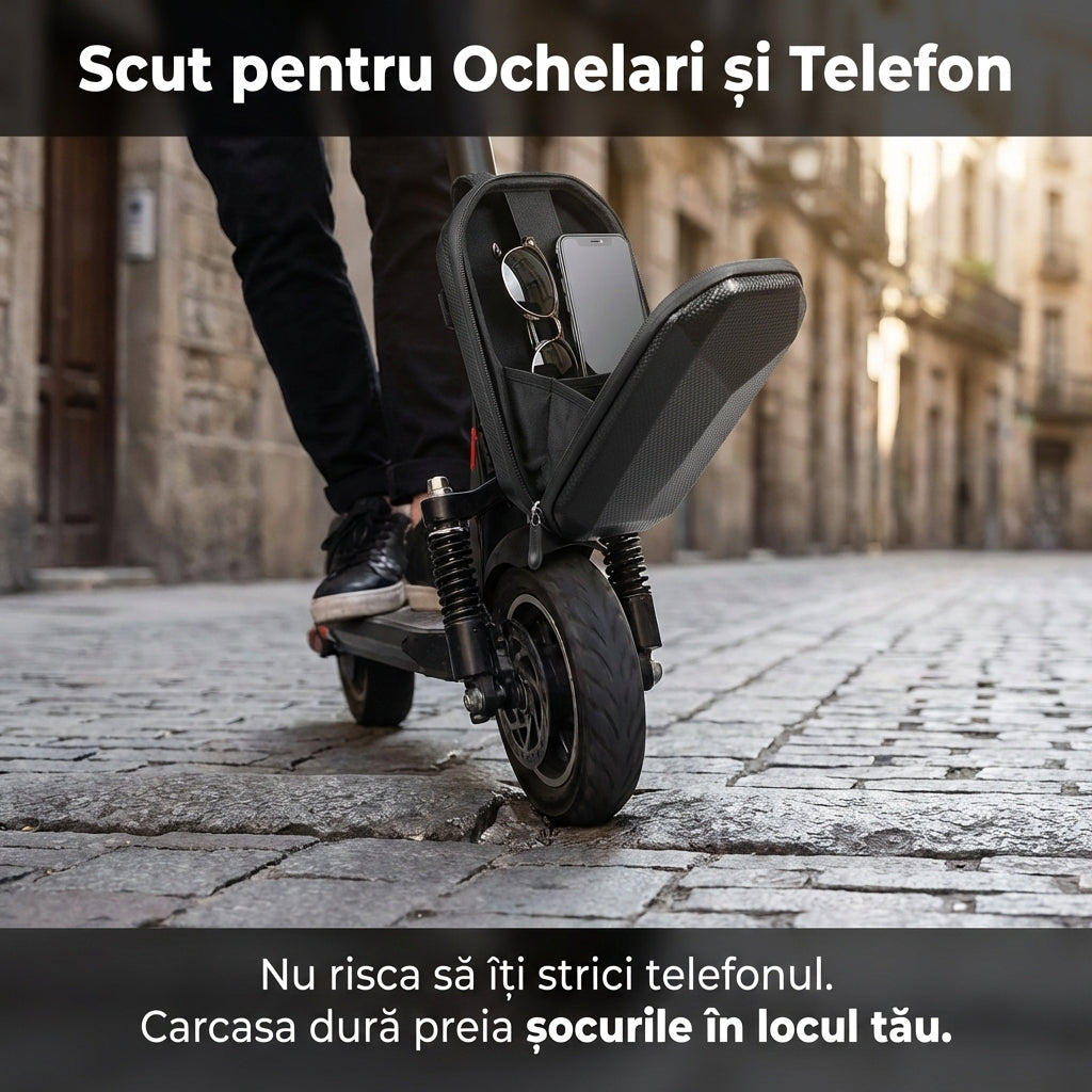 Geantă Organizator Impermeabilă pentru Trotinetă Electrică și Bicicletă, Carcasă Dură EVA, Montare Rapidă, Negru