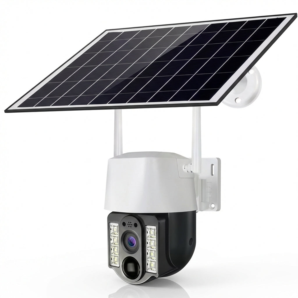 Cameră de Supraveghere Solară 4G cu Slot SIM, 3MP, Panou Solar Inclus, Acumulator 8000mAh, PTZ Rotativă, Aplicație V380 Pro