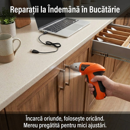 Set Șurubelniță Electrică 4.8V cu Acumulator - Trusă 45 Piese (Biți & Tubulare), Încărcare USB & Mâner Ergonomic