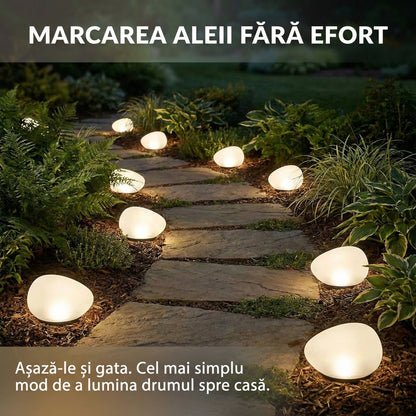 Lampă Solară de Grădină Tip Piatră "Cobblestone", LED Decorativ, Senzor Crepuscular, Fără Fire, Aspect Natural