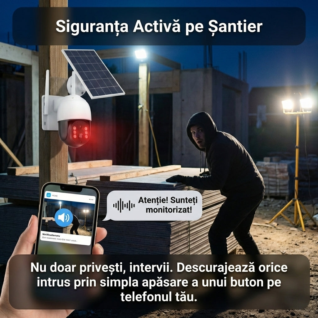 Cameră Supraveghere Solară 4G LTE, Vedere Nocturnă, Senzor de Mișcare AI, Comunicare Bidirecțională