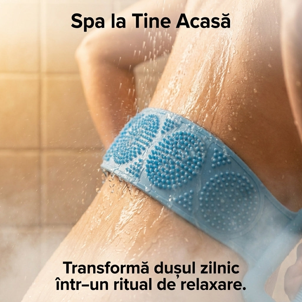 Centură Exfoliantă din Silicon pentru Spate - Perie de Duș cu Două Fețe, Masaj & Mânere (70cm)