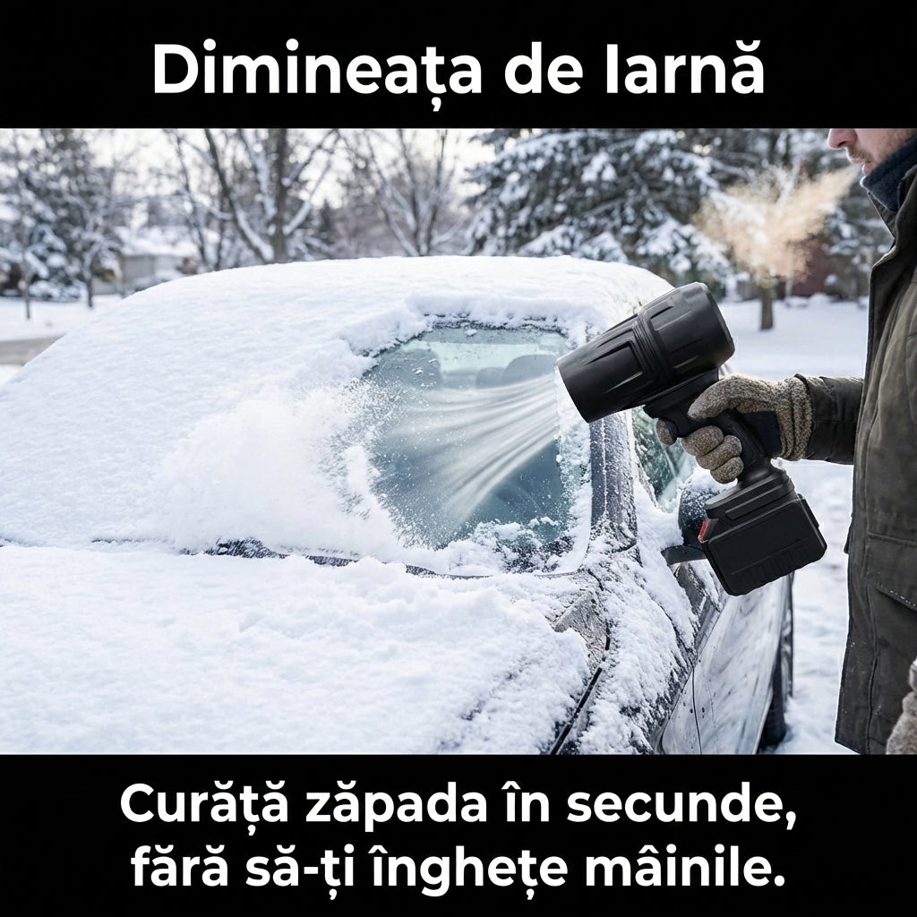 Suflantă Turbo "Jet Fan" Portabilă - Putere 550g, Uscare Auto & Curățare Zăpadă + 2 Acumulatori 48v