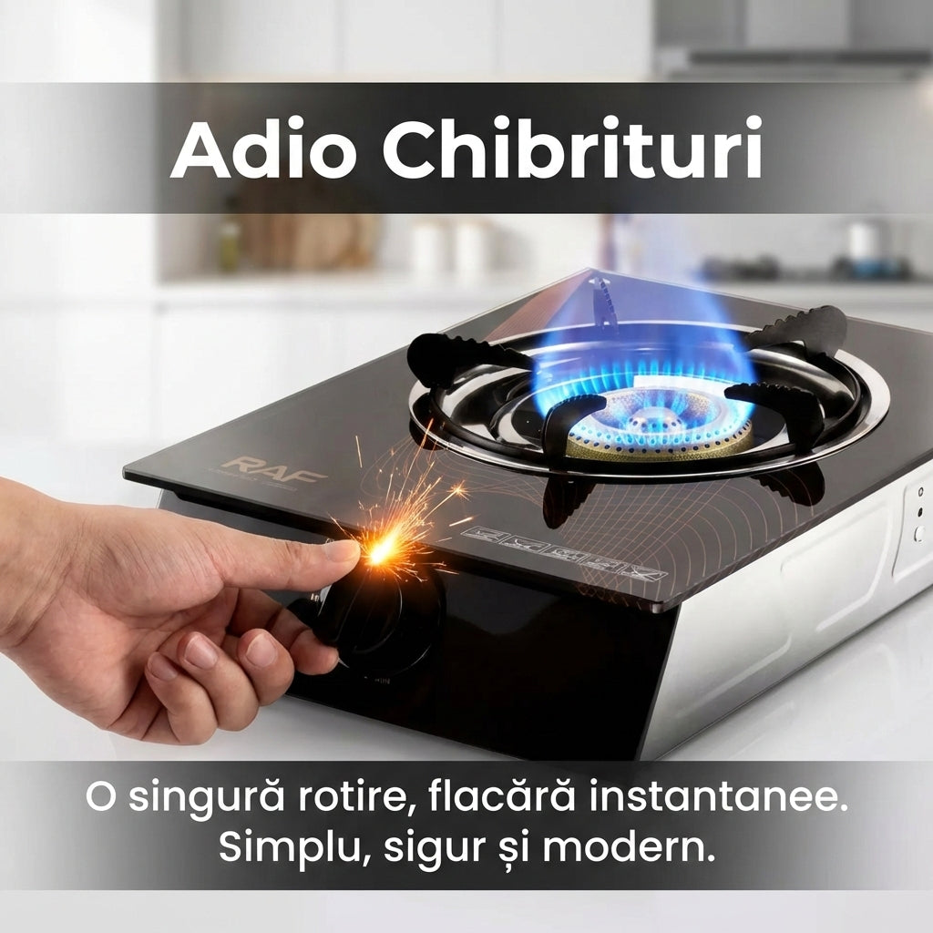 Aragaz de Masă pe Gaz 1 Ochi, Panou din Sticlă Securizată, Aprindere Electronică