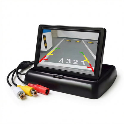 Kit Cameră Marșarier cu Monitor LCD Pliabil 4.3 Inch, 2 Intrări Video, Compatibil 12V/24V, Negru