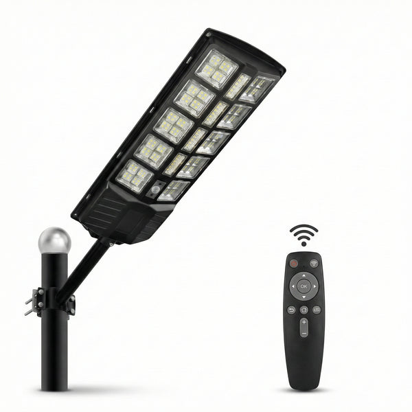 Lampă Stradală Solară LED 300W cu 10 Casete, Senzor de Mișcare și Lumină, Telecomandă, Impermeabilă
