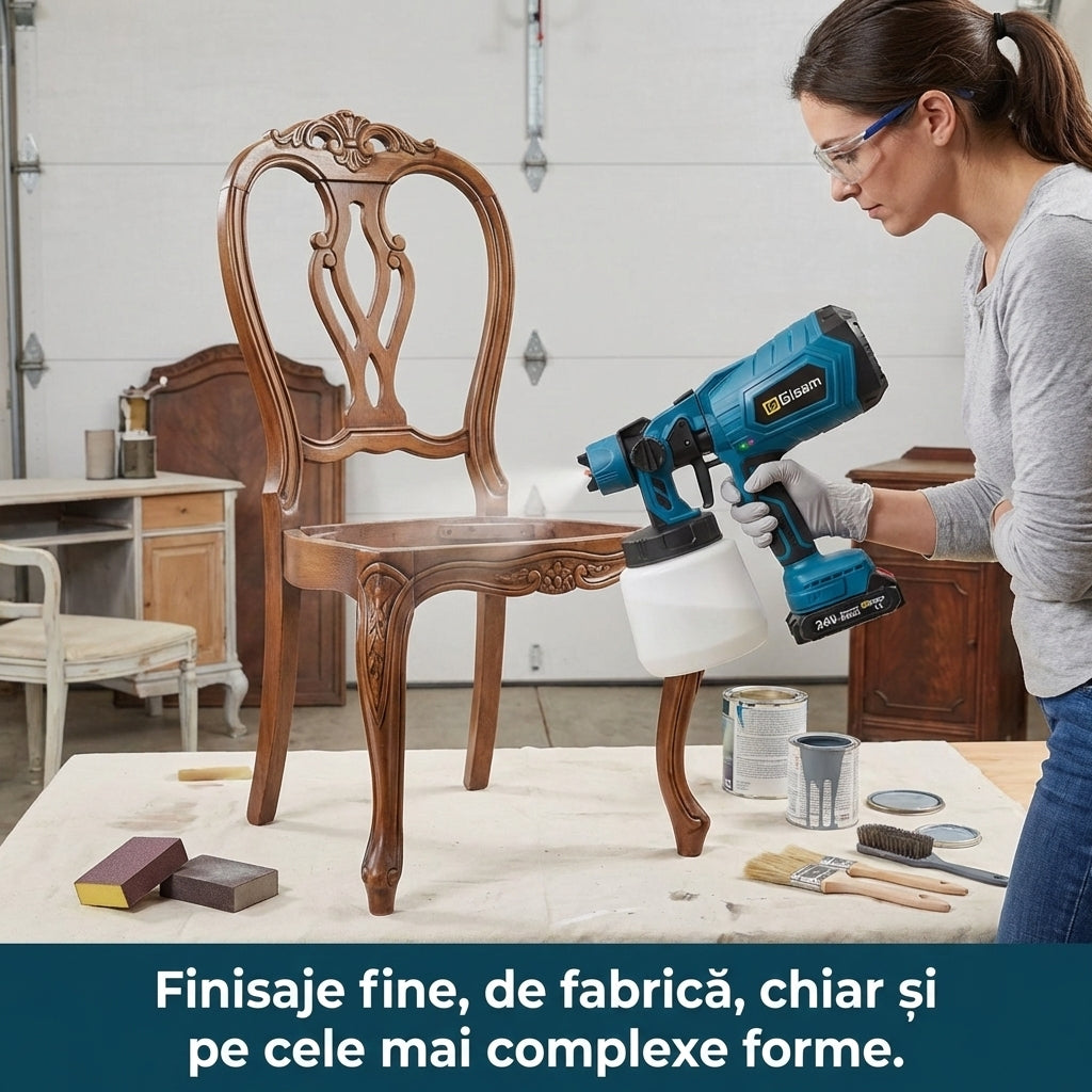 Pistol de Vopsit Electric cu Acumulator 48V (3000mAh) - Rezervor 800ml, Debit Reglabil & 3 Moduri Pulverizare