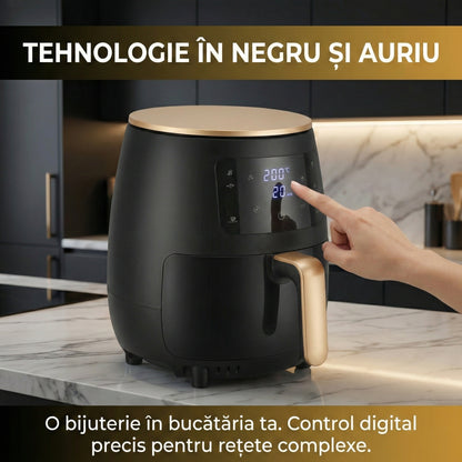 Friteuză cu Aer Cald (Air Fryer) Digitală 6L, 2400W, Funcție Coacere + Tavă Silicon Cadou