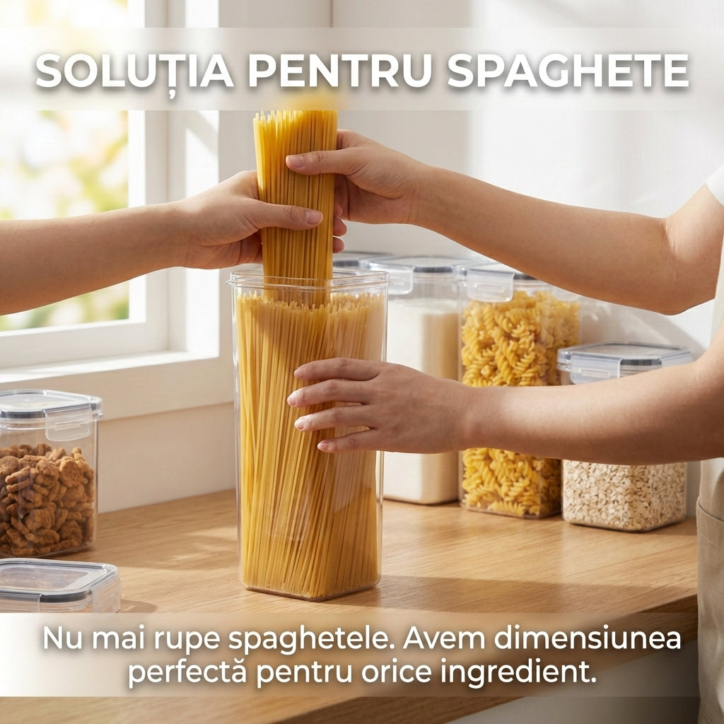 Set 7 Recipiente Alimentare Hermetice - Organizatoare Bucătărie din Plastic Fără BPA, Etichete & Marker Incluse