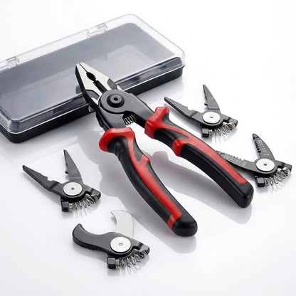 Trusă Clește Multifuncțional 5-în-1 cu Capete Interschimbabile - Dezizolat, Sertizat, Tăiat & Foarfecă (Oțel Carbon)
