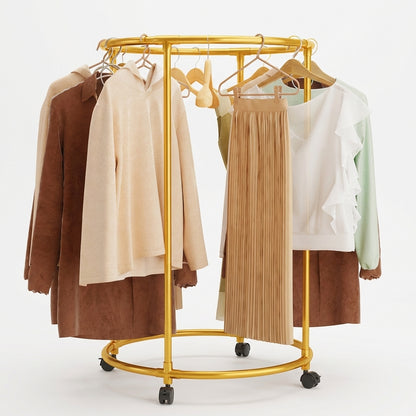 Suport Rotund pentru Haine din Oțel Inoxidabil, Mobil cu Roți Pivotante, 130cm, Auriu