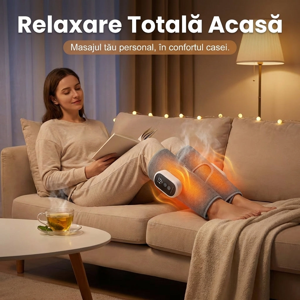 Aparat de Masaj Portabil pentru Gambe și Brațe - Compresie Aer 360°, Încălzire & 3 Moduri Relaxare