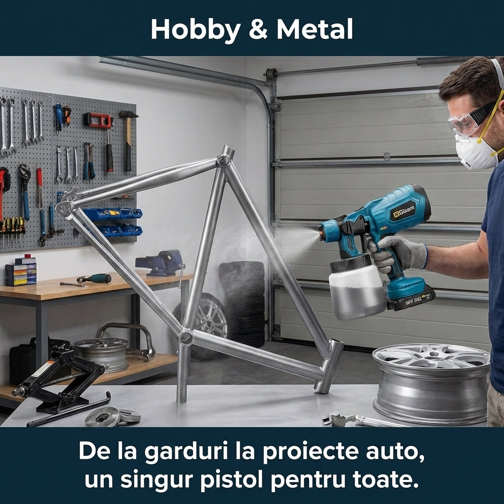 Pistol de Vopsit Electric cu Acumulator 48V (3000mAh) - Rezervor 800ml, Debit Reglabil & 3 Moduri Pulverizare