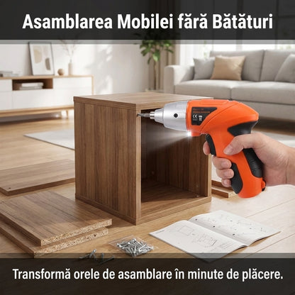 Set Șurubelniță Electrică 4.8V cu Acumulator - Trusă 45 Piese (Biți & Tubulare), Încărcare USB & Mâner Ergonomic