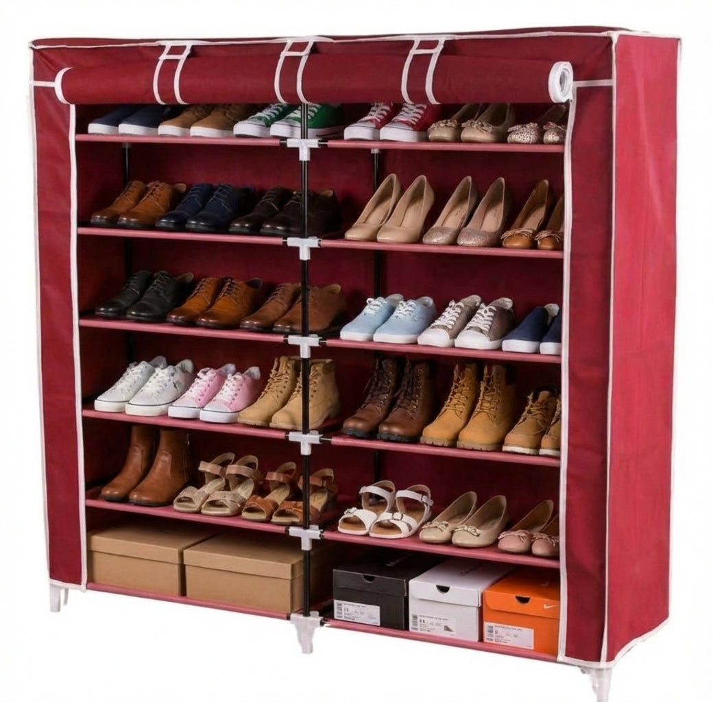 Dulap Textil Multifuncțional cu 5 Rafturi și 2 Compartimente, 118x30x120 cm, Husă Anti-Praf și Structură Metalică