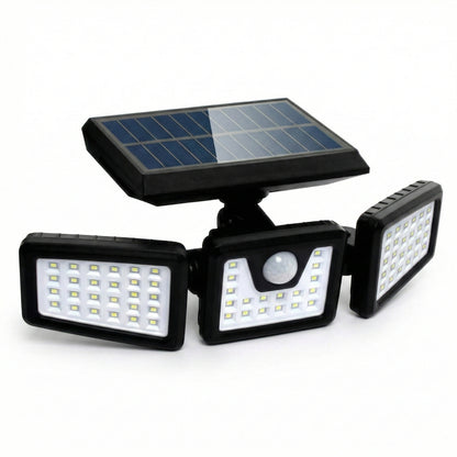 Lampă Solară LED cu 3 Capete Ajustabile, Senzor de Mișcare PIR, 3 Moduri de Iluminare, Impermeabilă IP65