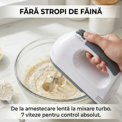 Mixer de Mână Electric cu 7 Viteze, 260W, Accesorii pentru Amestecare și Frământare Incluse