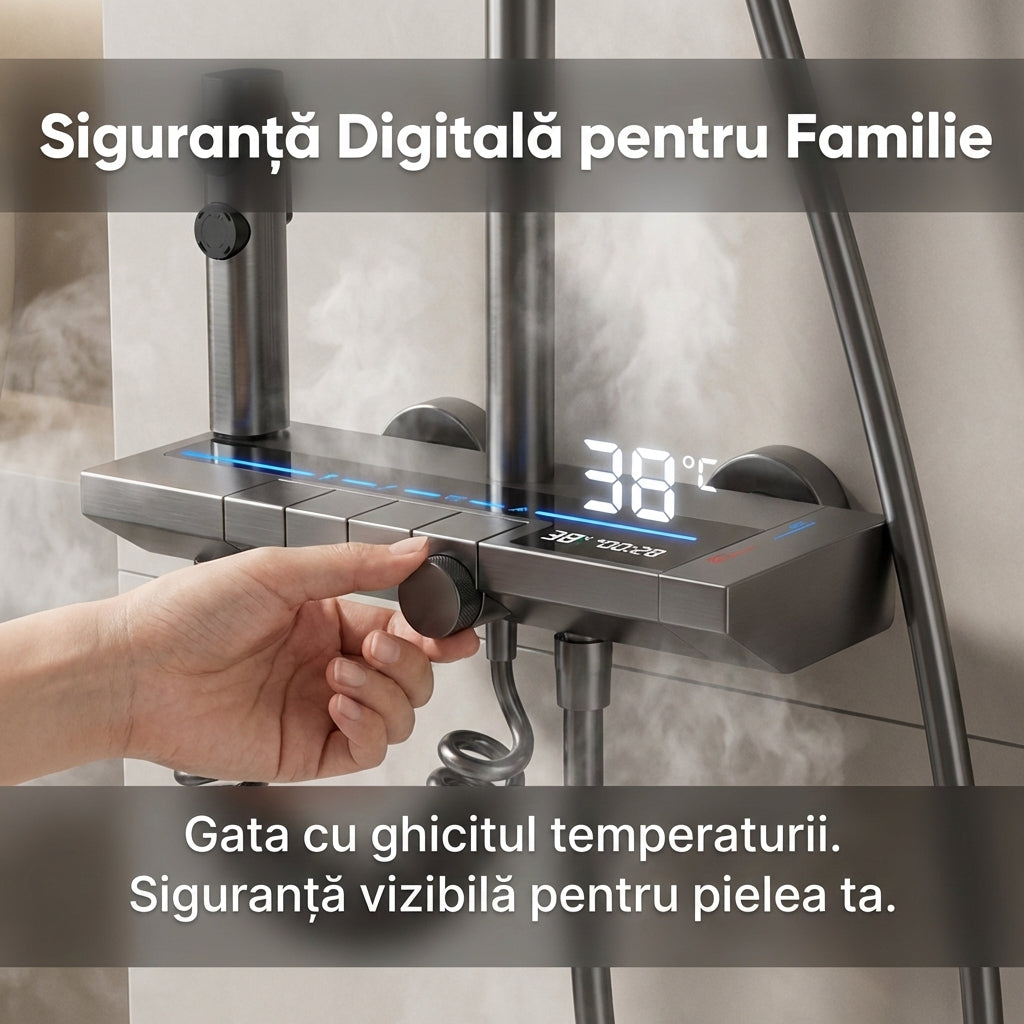 Set de Duș Digital din Aluminiu Spațial cu Afișaj LED, Taste Tip Pian și Iluminare Ambientală