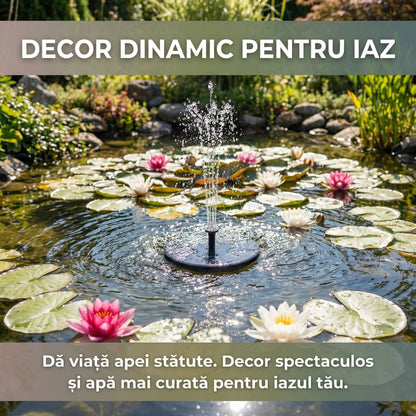 Fântână Solară Artezină Flotantă pentru Grădină și Iaz, Pompă Automată 1.4W, Diametru 16cm, Negru
