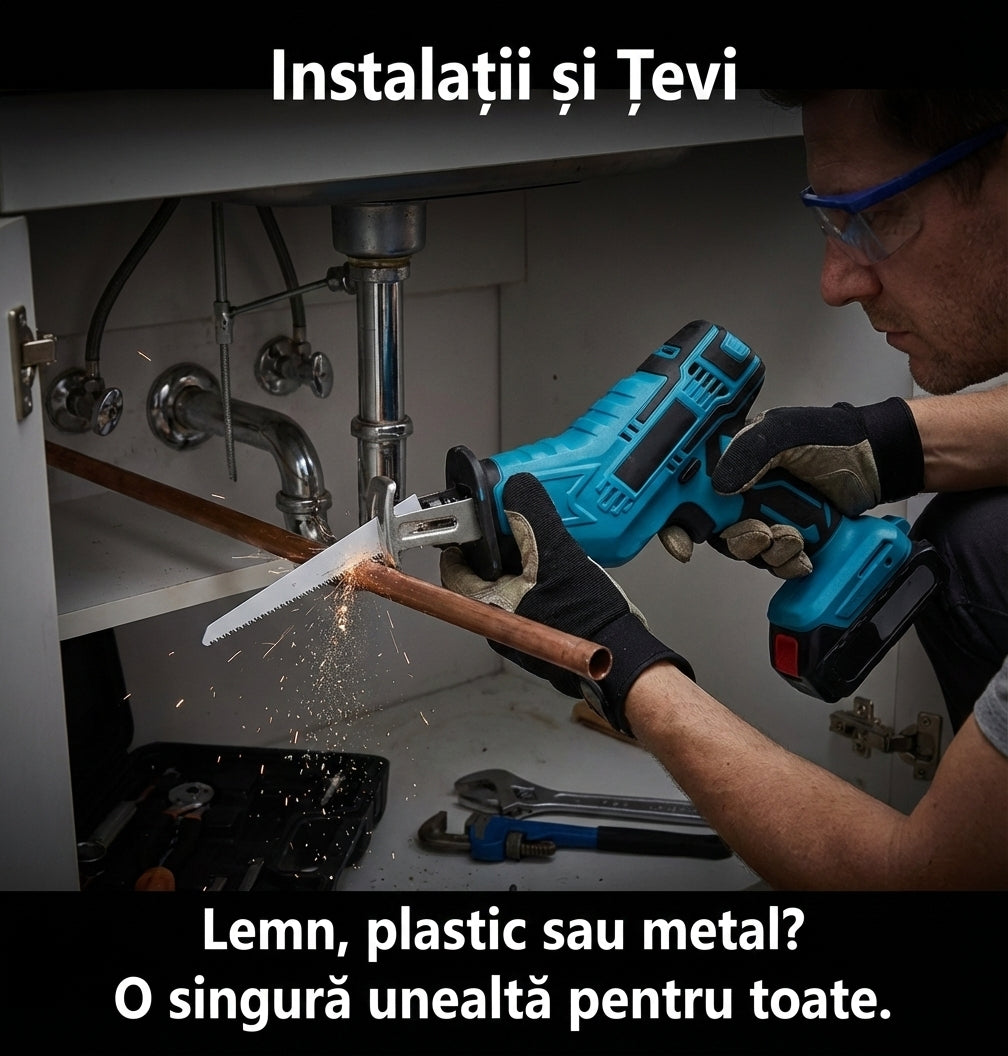 Fierăstrău Sabie Reciproc cu 2 Acumulatori 48V - Tăiere Lemn & Metal, 4000RPM + 4 Lame Incluse (Compatibil Makita)