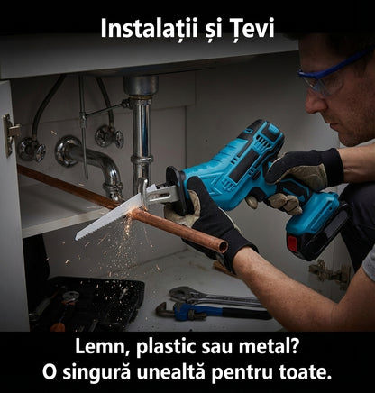 Fierăstrău Sabie Reciproc cu 2 Acumulatori 48V - Tăiere Lemn & Metal, 4000RPM + 4 Lame Incluse (Compatibil Makita)