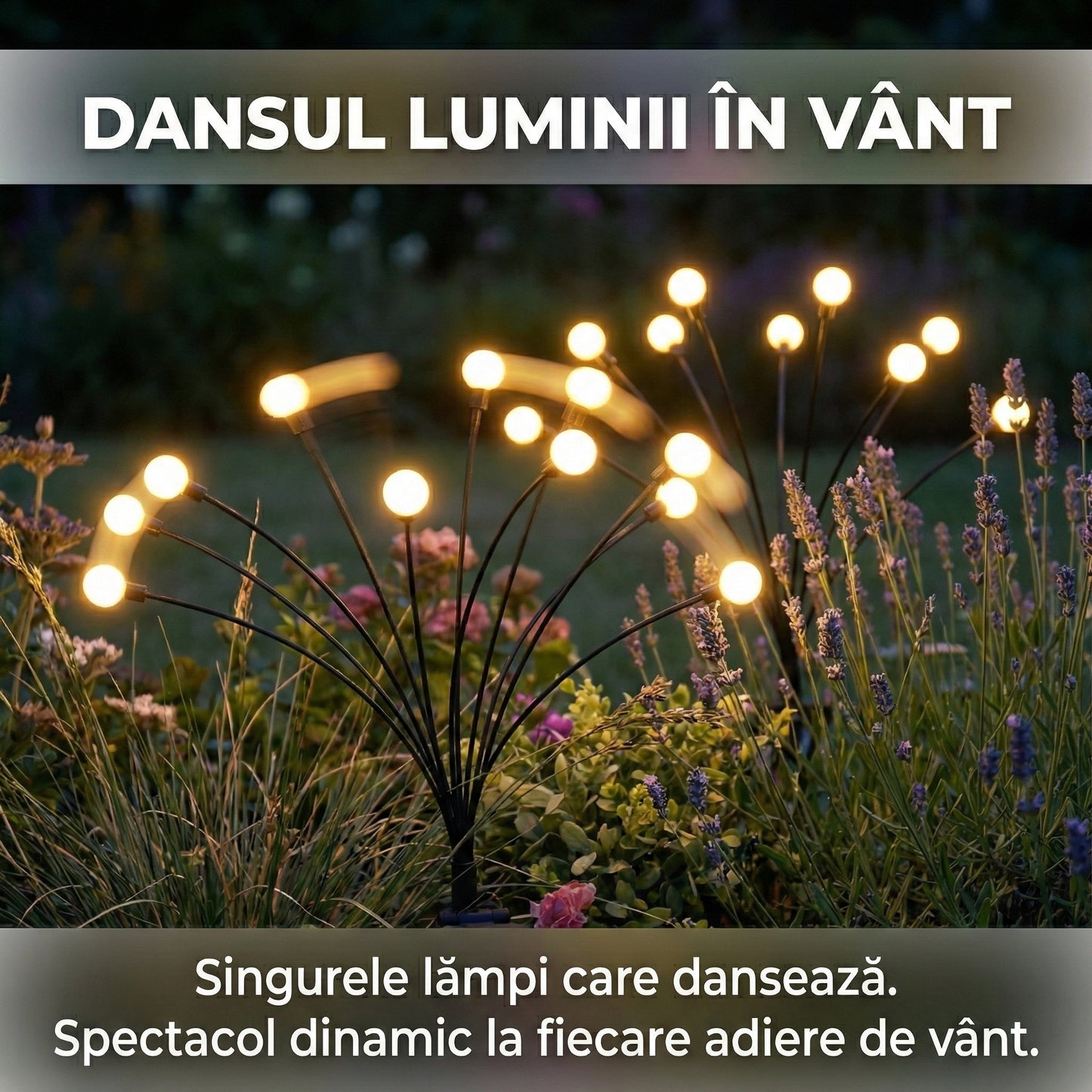 Set 4 Lămpi Solare de Grădină "Firefly" cu 8 LED-uri, Efect de Licurici Dansatori, Lumină Caldă, IP65