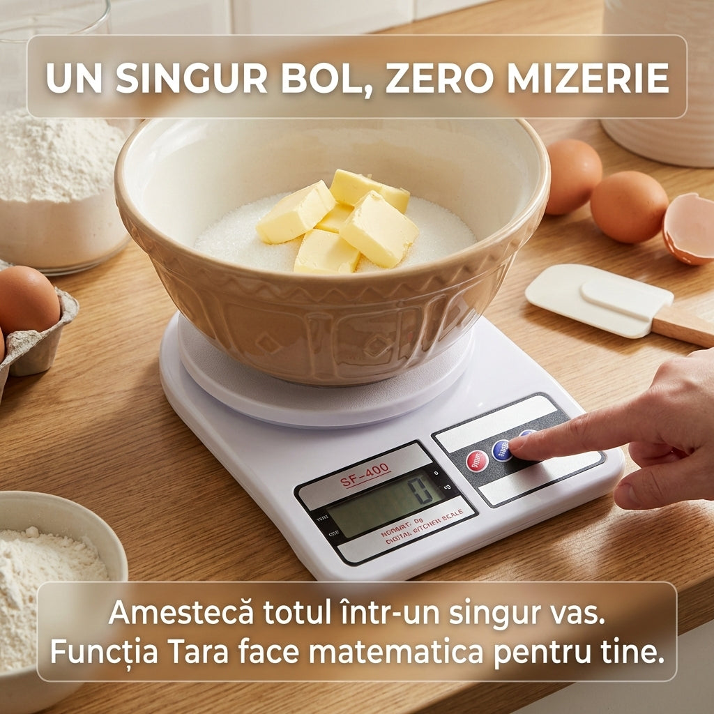 Cântar Electronic de Bucătărie de Înaltă Precizie, 10kg, Funcție Tara, Afișaj Digital LCD