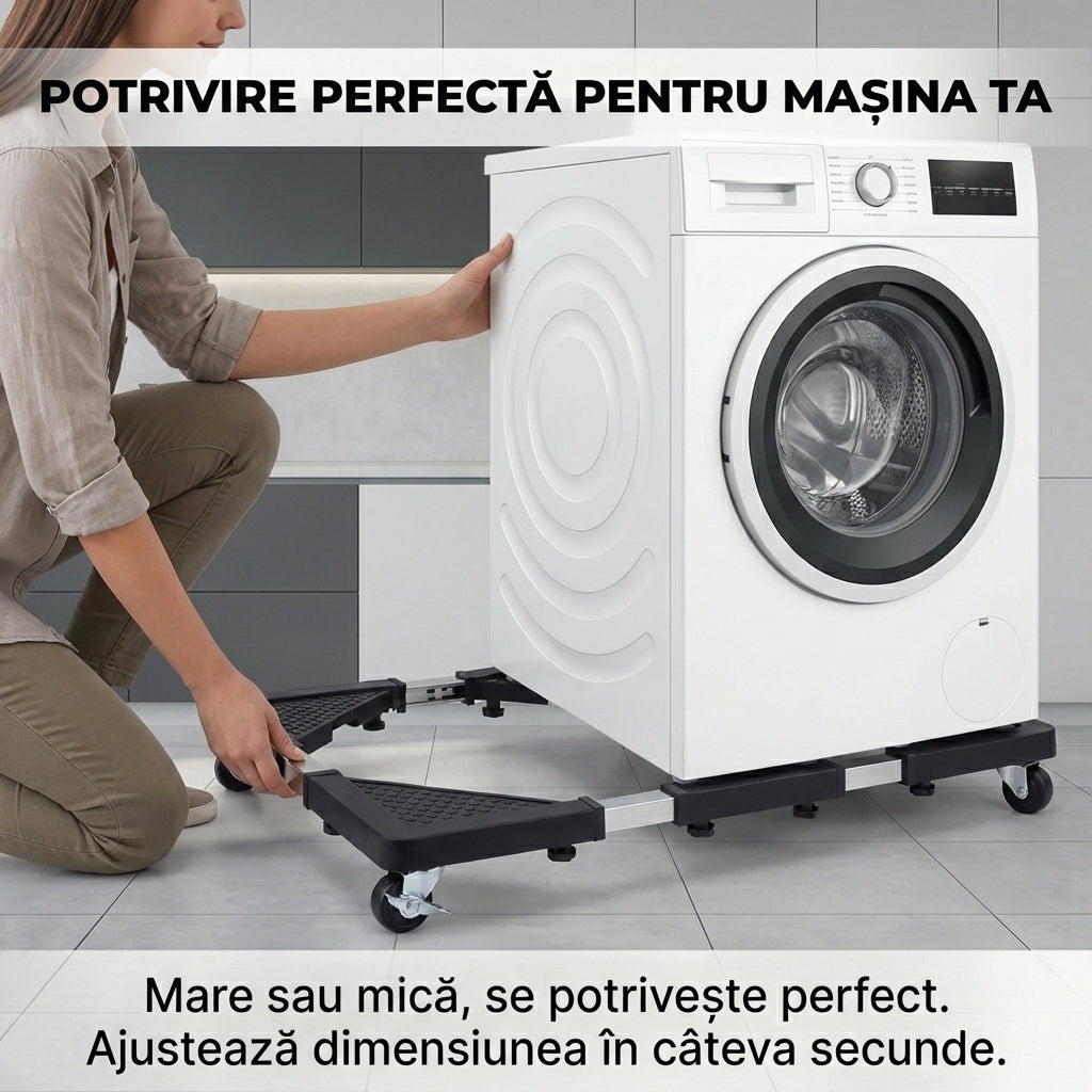 Suport Mobil Reglabil pentru Frigider și Mașina de Spălat, Bază Extensibilă din Oțel Inoxidabil cu Roți