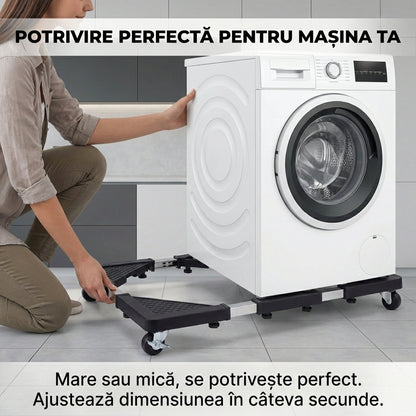 Suport Mobil Reglabil pentru Frigider și Mașina de Spălat, Bază Extensibilă din Oțel Inoxidabil cu Roți