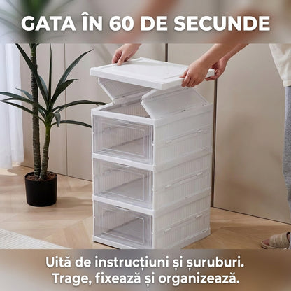 Dulap Pliabil pentru Pantofi cu 5 Niveluri, Instalare Rapidă Fără Unelte, Uși Transparente, Alb
