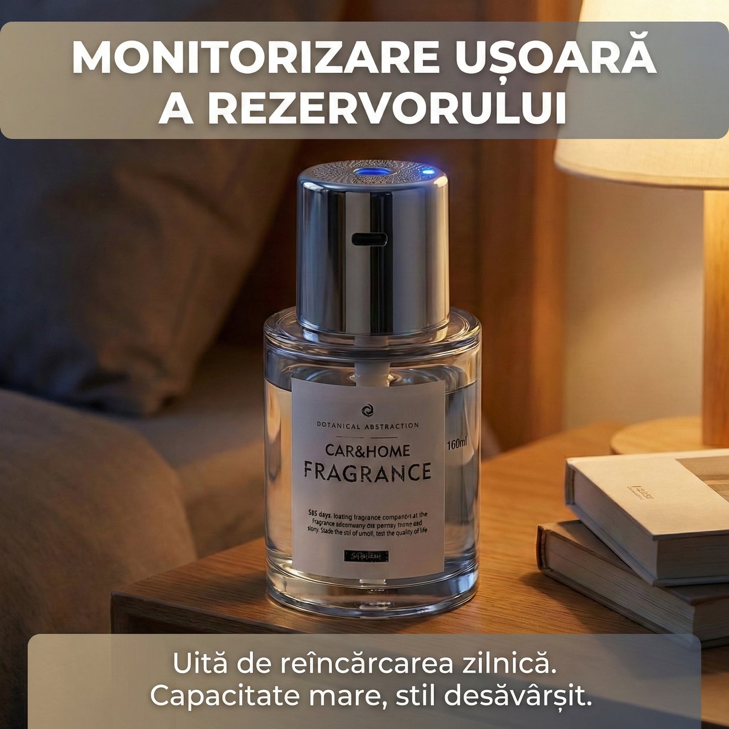Difuzor Odorizant Automat 160ml pentru Auto și Casă, Acumulator Reîncărcabil, 5 Trepte de Intensitate, Aromaterapie Portabilă