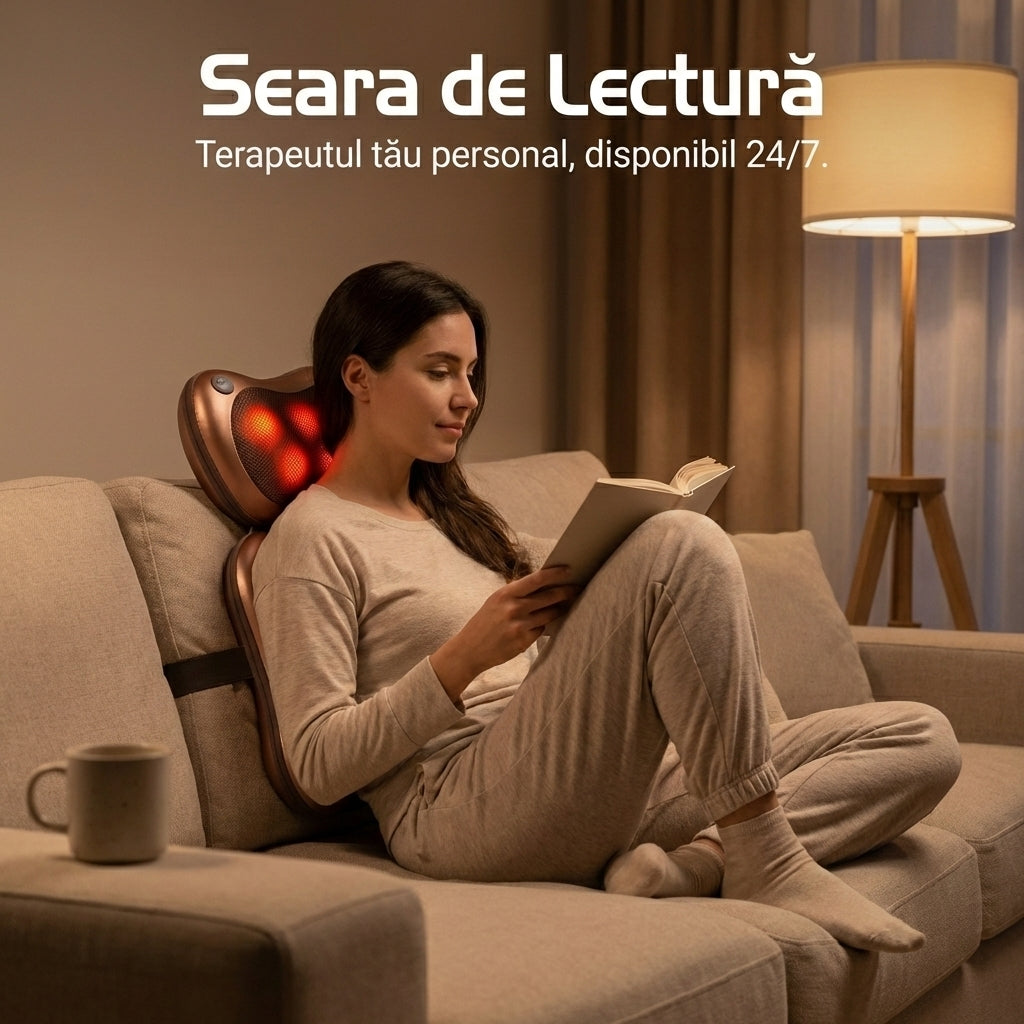 Pernă de Masaj Shiatsu cu Încălzire & 3 Viteze - Masaj Cervical și Lombar pentru Casă și Auto